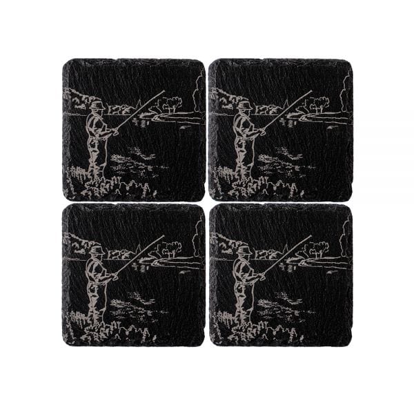 In this photo 4 Slate Coasters Fishing Mood4Whisky