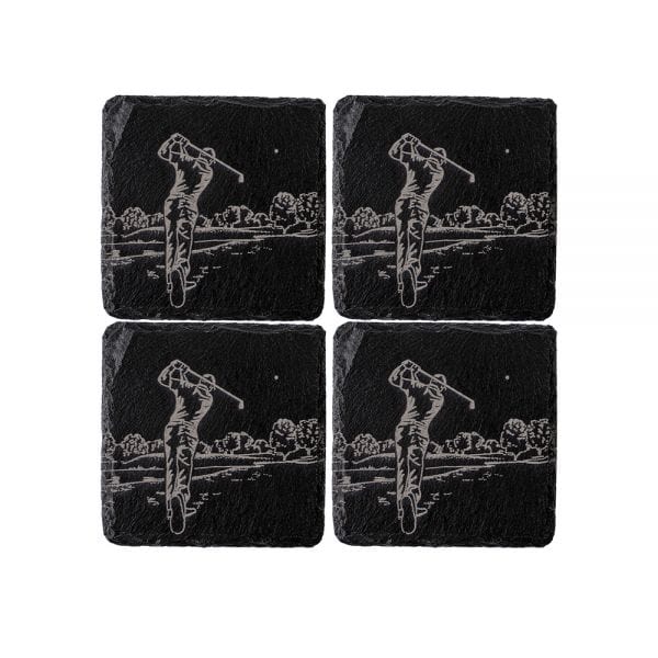 In this photo 4 Slate Coasters Golf Mood4Whisky