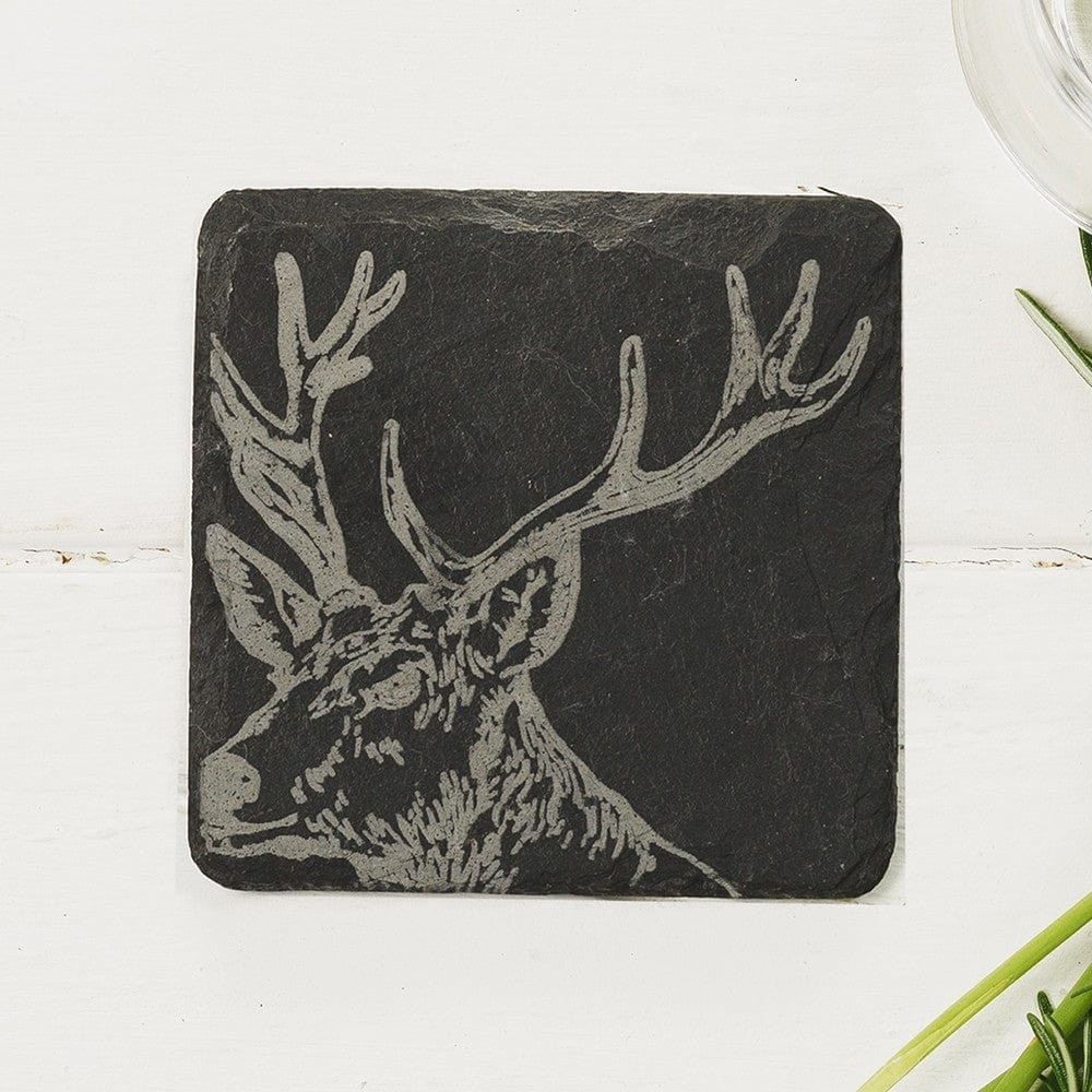 In this photo 4 Slate Coasters Stag Mood4Whisky