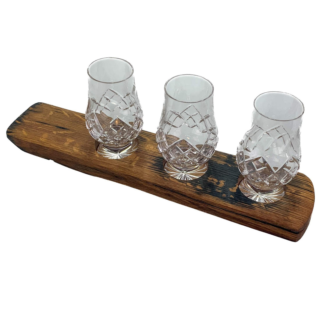 In this photo Darach glass holder with 3 Glencairn Cut glasses Mood4Whisky