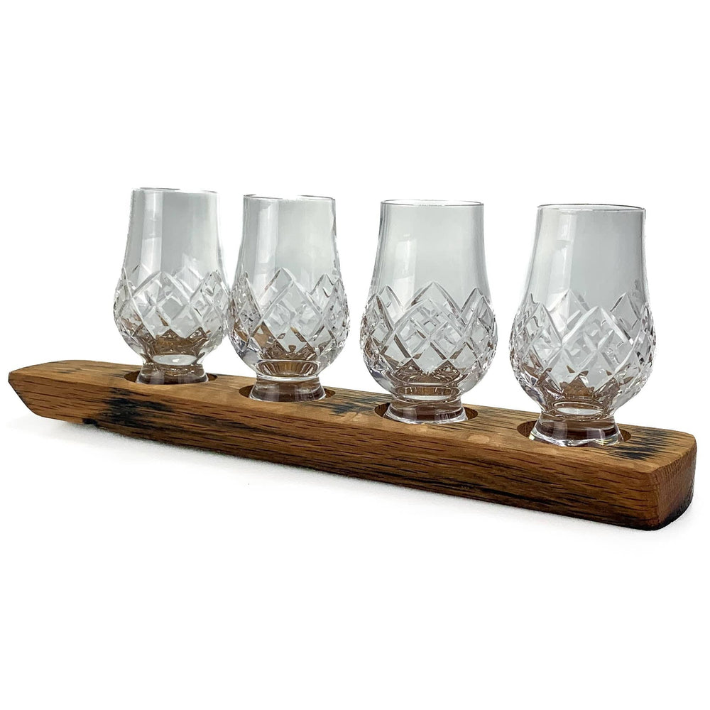 In this photo Darach glass holder with 4 Glencairn Cut glasses Mood4Whisky