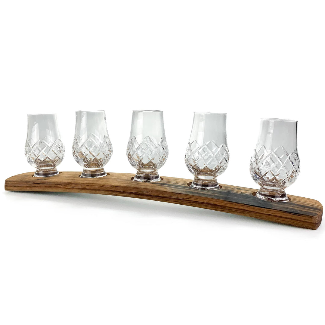 In this photo Darach glass holder with 5 Glencairn Cut glasses Mood4Whisky