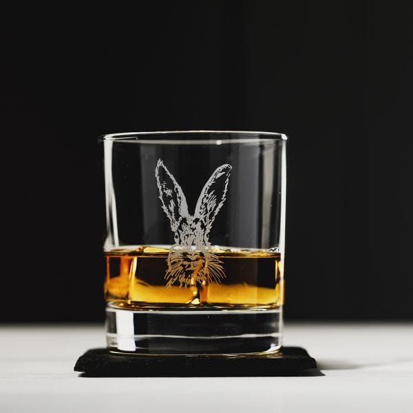 In this photo Tumbler & Slate Coaster Gift Set Hare Mood4Whisky
