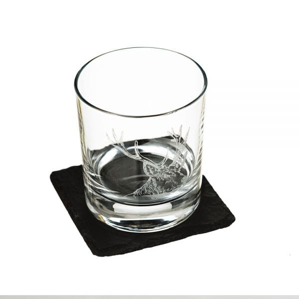 In this photo Tumbler & Slate Coaster Gift Set Stag Mood4Whisky