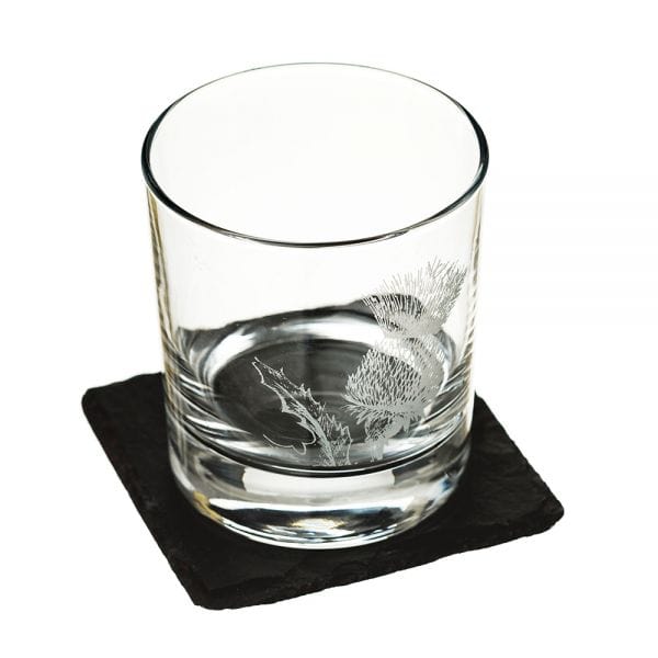 In this photo Tumbler & Slate Coaster Gift Set Thistle Mood4Whisky