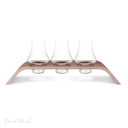 In this photo Whiskey Glass Flight Tasting set - 3 tasting glasses and wood levitation stand - Final Touch Mood4whisky