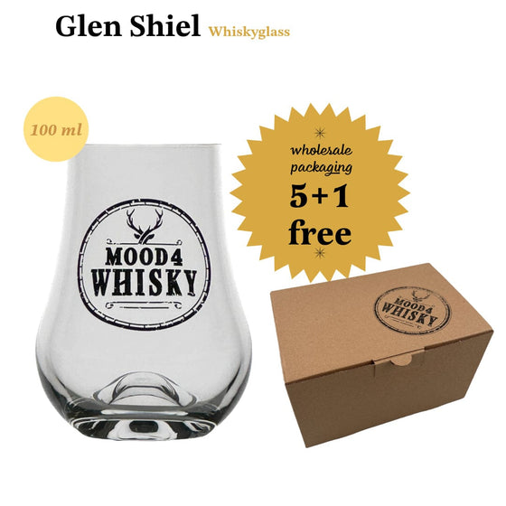 Whisky glass Glen Shiel with logo ★★★★★ - 100 ml - 5 +1 Free - Wholesale packaging - Mood4Whisky